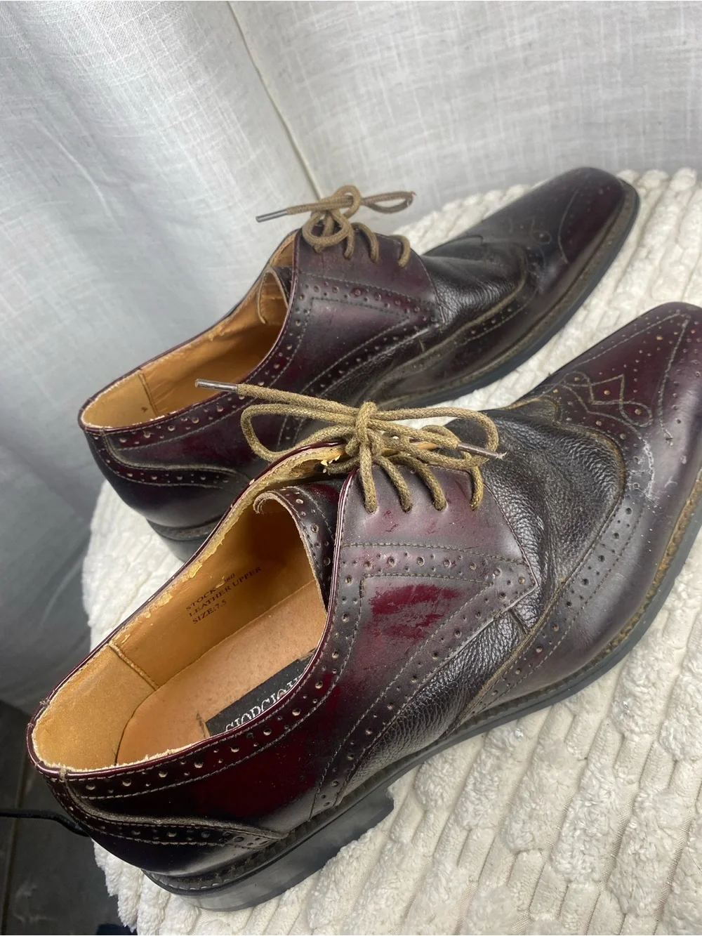 Giorgio Venturi Men’s Burgundy Leather Wingtip Oxfords Size 7.5 Square Toe Dress